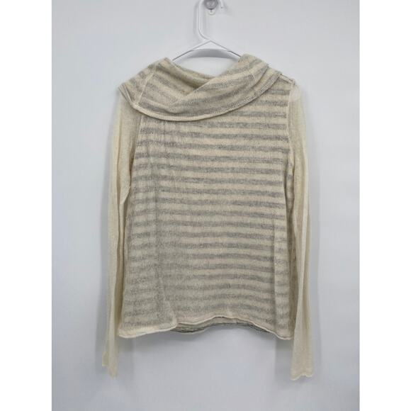 Moth Cowl Neck Pullover Gray Stripe Sheer Sleeve Sweater Size Medium - Picture 8 of 10